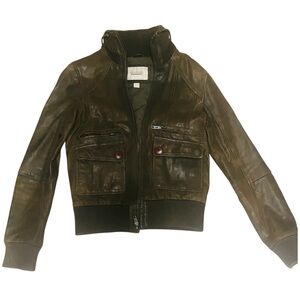 Brown Leather Jacket with Pockets